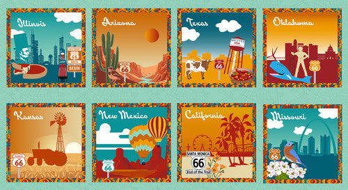 Cruisin' The Open Road Turquoise Panel 3753-67