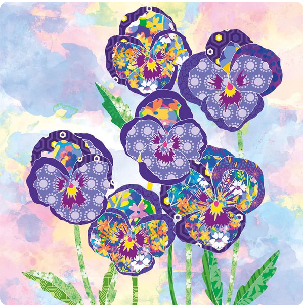 Pansies-Bright Collage Panel DB9